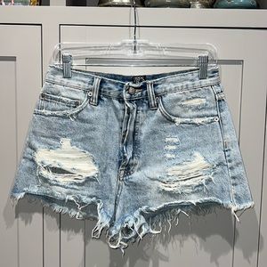 PRPS Goods & Co AMX High Waist Distressed Boyfriend Denim Shorts In Indigo